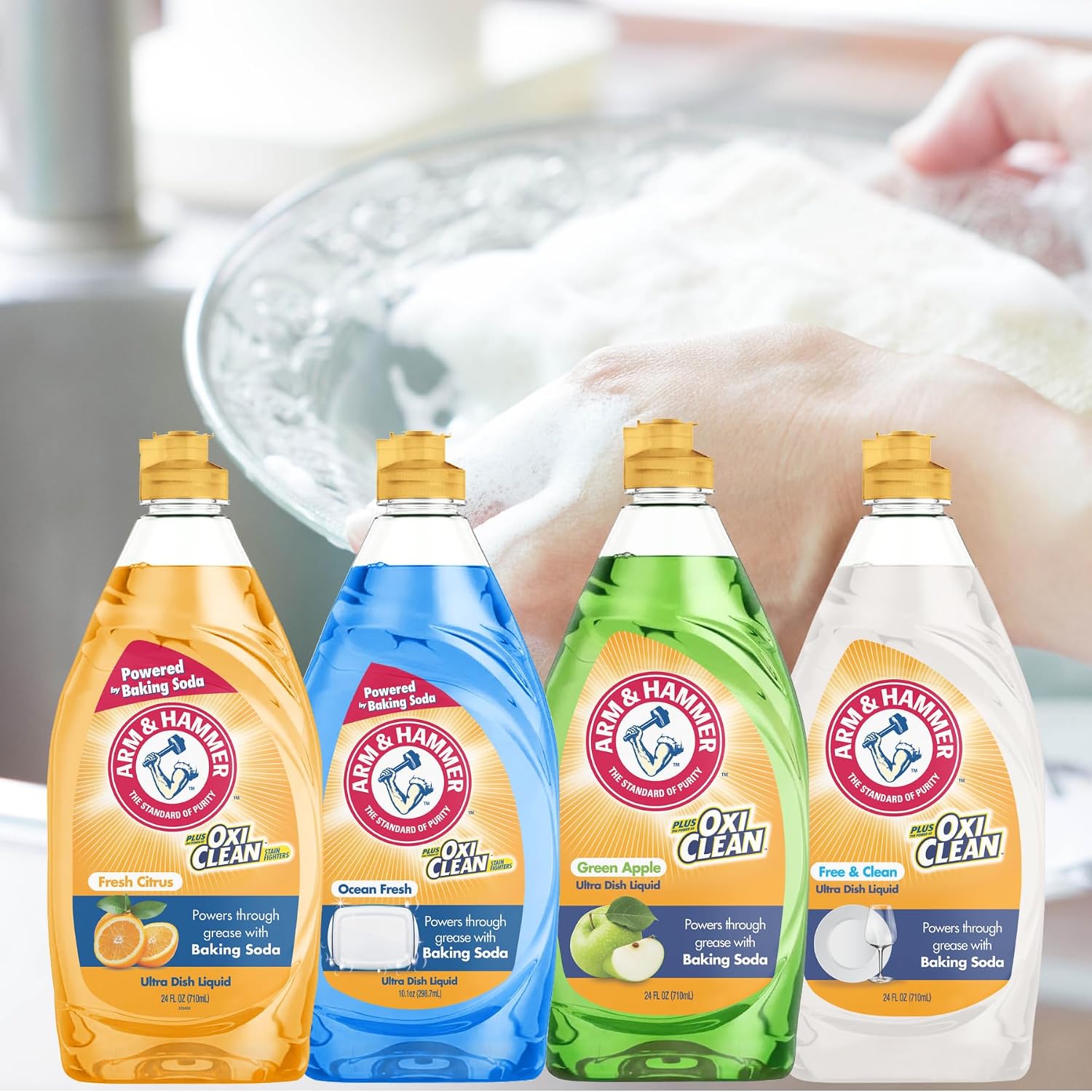 Arm & Hammer + OxiClean Dish Soap, Crisp Apple Scent, 24 oz, Powerful Grease-Cutting Liquid Dish Detergent - Image 3