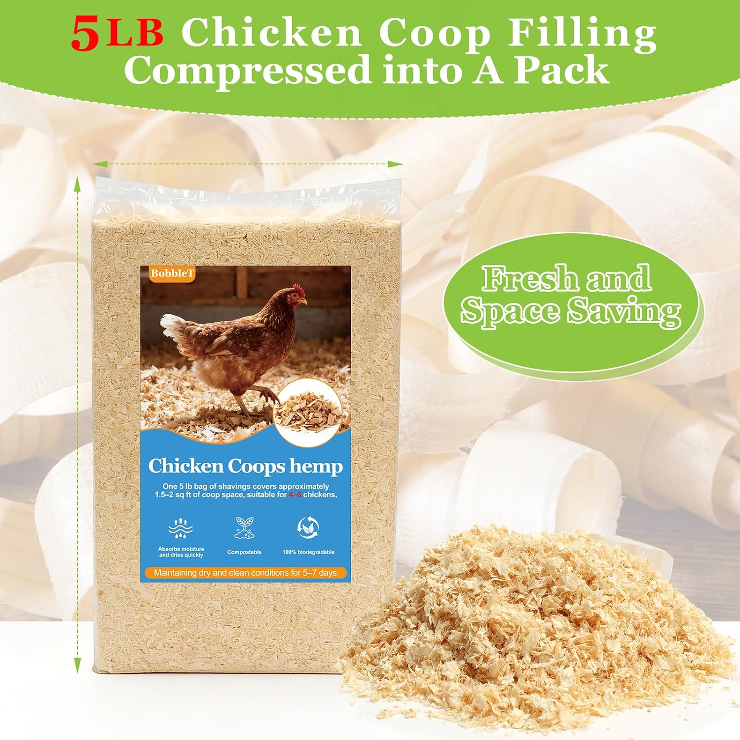 80 Ounces Premium 100% Natural Radiata Pine Shavings for Chicken Coop Bedding,5LB Wood Pine Shavings,Super Absorbent,Low Dust,Eliminating Bad Smells for Chicken Coops Nesting Boxes Brooder - Image 3