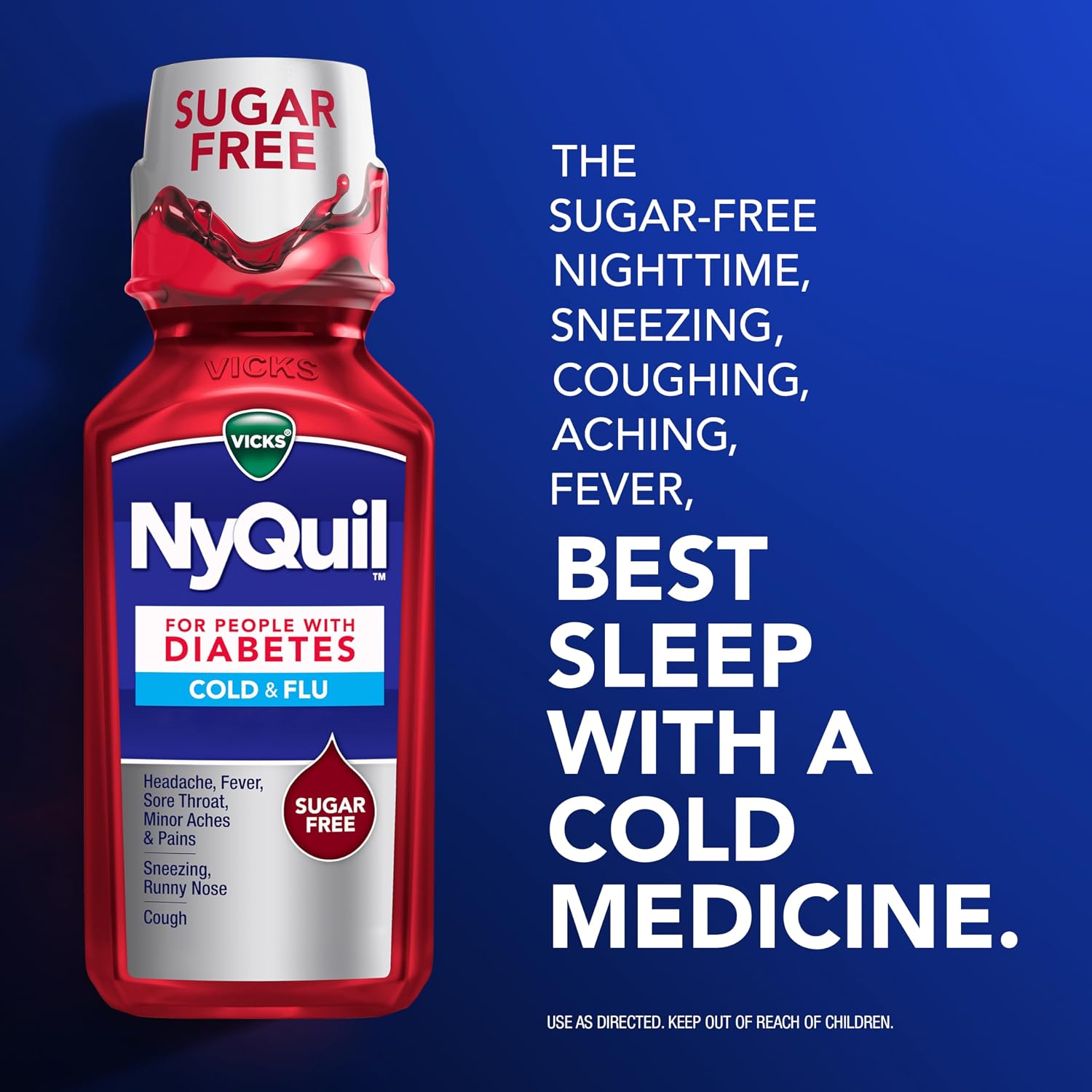 VICKS DayQuil & NyQuil Diabetes Cold & Flu Relief Medicine Co-Pack, Powerful Multi-Symptom Daytime & Nighttime Relief for Cold, Cough, and Flu Symptoms, Sugar & Alcohol Free, 2 x 12 FL OZ Bottles - Image 4