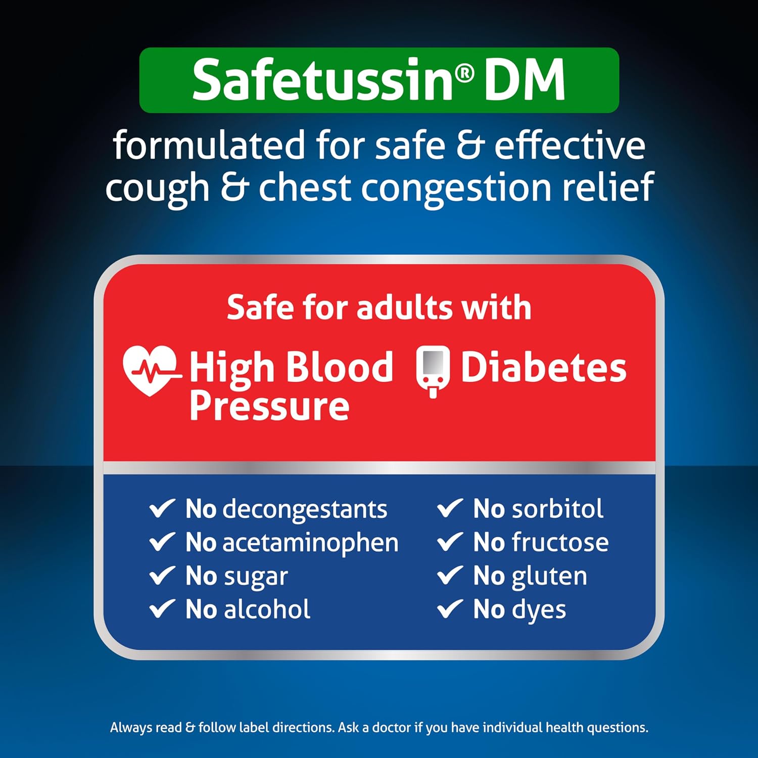Safetussin DM Cough & Chest Congestion, 8 oz, Expectorant Mucus Relief, Cough Relief Syrup, Safe for Adults with High Blood Pressure & Diabetes - Image 5