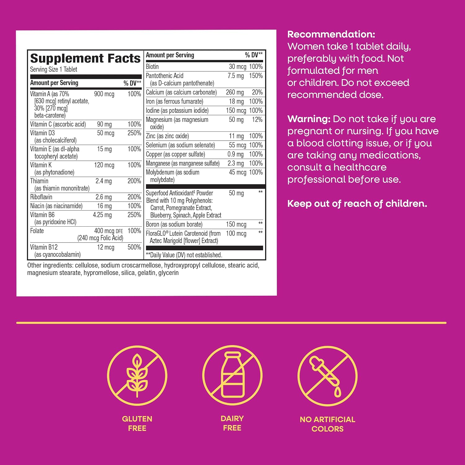Nature's Way Alive! Complete Multivitamin for Women, Daily Women’s Vitamin Supports Cellular Energy Metabolism, Hair, Skin & Nails*, B-Vitamins, with Superfood Antioxidants, 50 Tablets - Image 8