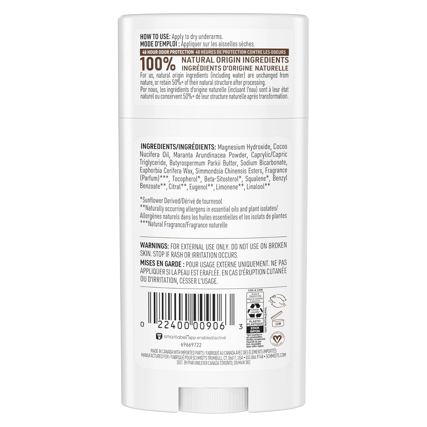 Schmidt's Aluminum-Free Vegan Deodorant Clean Coconut for Women and Men, with 24 Hour Odor Protection, Natural Ingredients, Cruelty-Free, 2.65 oz - Image 3