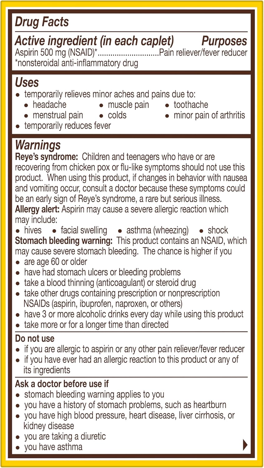 Bayer Aspirin Extra Strength, Aspirin 500mg, Pain Relief Pills, Fever Reducer and Headache Relief for Adults, 100 ct - Image 8