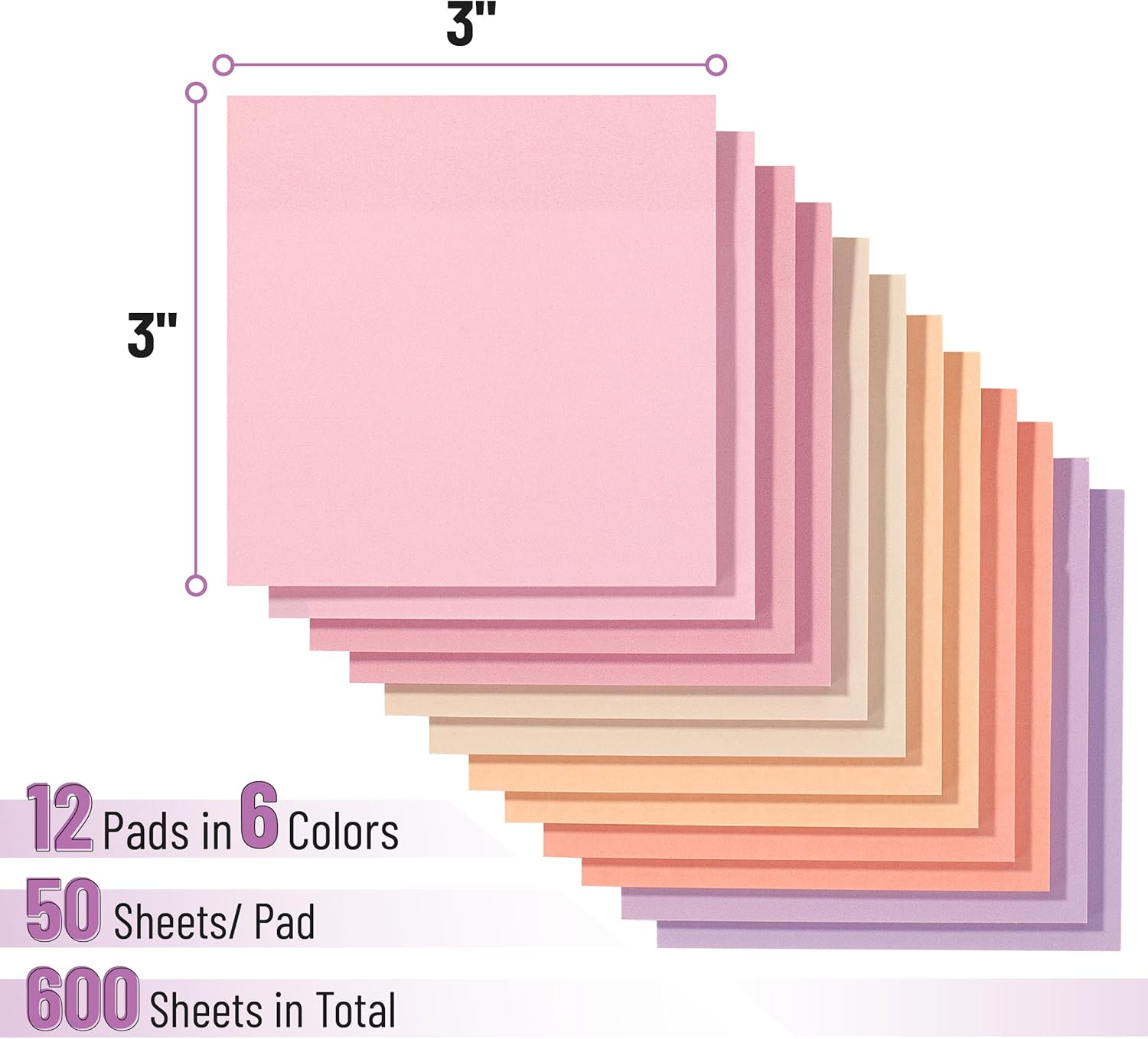 Mr. Pen- Sticky Notes, 3"x3", 12 Pads, 600 Sheets, Colorful, Sticky Notes Bulk, Self-Stick Note Pads, Perfect for Office, School, Home, Study & Organization - Image 3