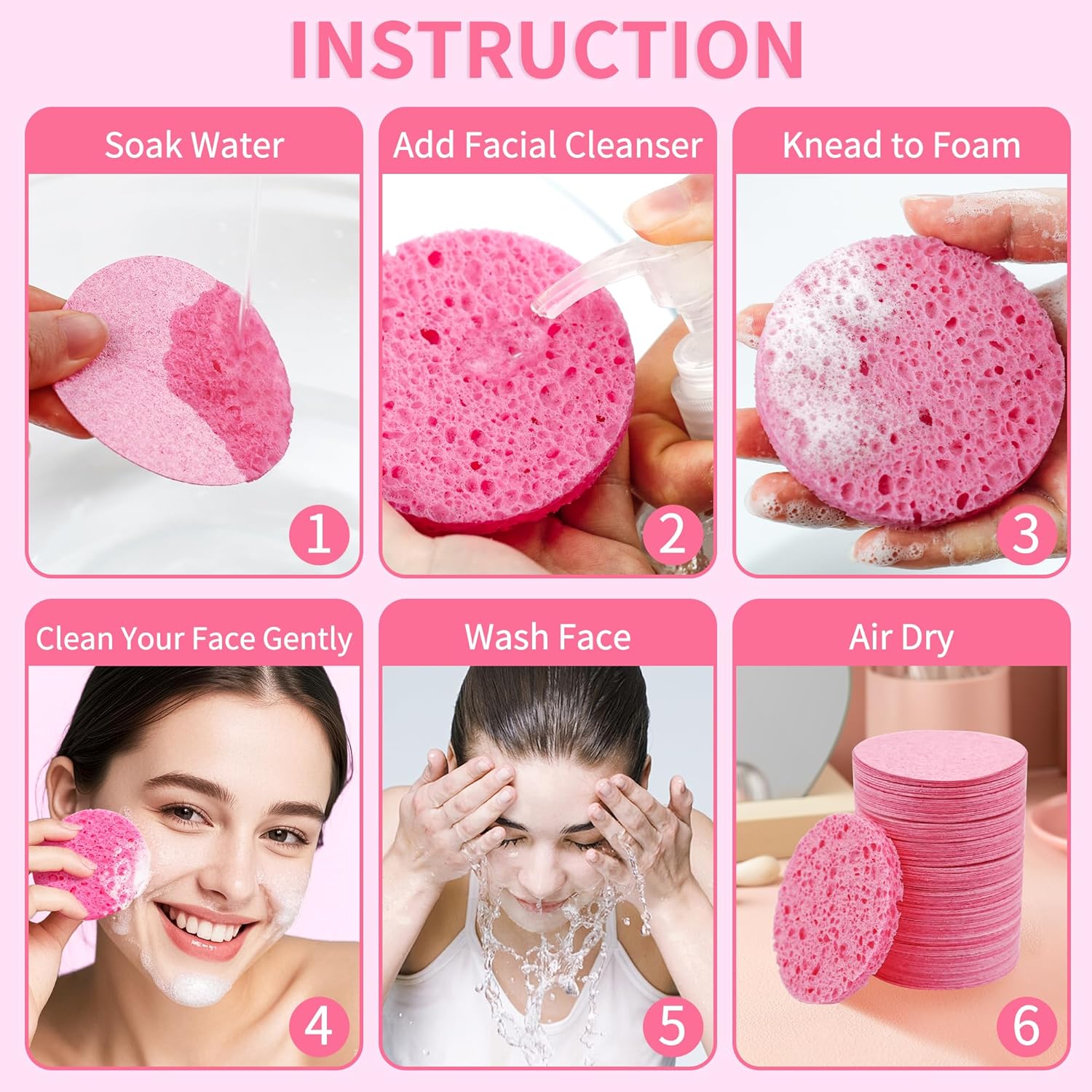 100-Count Compressed Facial Sponges, Natural Cellulose Face Sponges for Cleansing, Exfoliating, Washing face, Makeup Removal, and Spa Use - Travel Skincare Essentials for women - Image 5