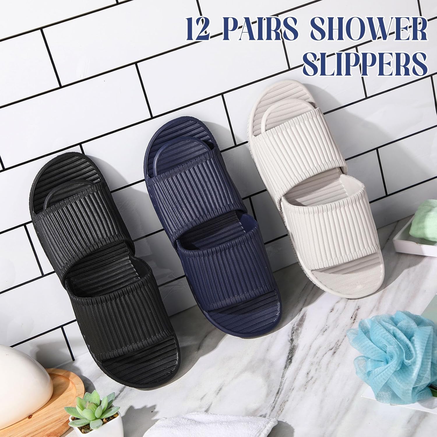 Shyyween 12 Pairs Shower Shoes Bulk for Women and Men Quick Drying Bathroom Shower Slippers Pool Slides Non-Slip Lightweight - Image 6