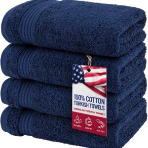 American Veteran Towel, Hand Towels for Bathroom Set of 4, 100% Cotton Turkish Hand Towel Sets, Soft Hand Face Towels, Navy Blue Hand Towels