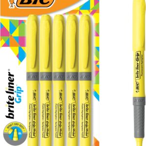 BIC Brite Liner Grip Highlighters, Chisel Tip, 5-Count Pack of Highlighters, Yellow, Ideal Highlighter Set for Organizing and Coloring