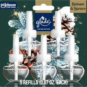 Glade PlugIns Refills Air Freshener, Balsam & Spruce, Scented and Essential Oils for Home and Bathroom, 0.67 Fl Oz, 5 Count