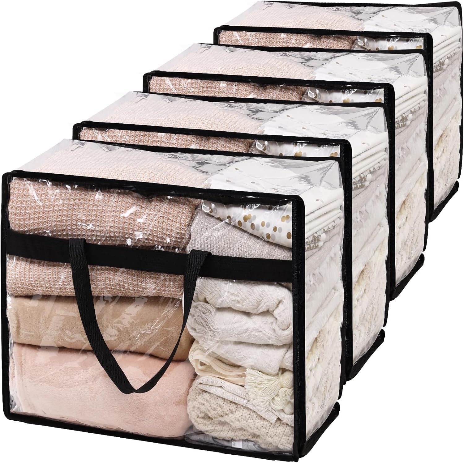 Storage Bag Zipper & Handles, Sturdy & Durable Cloth Storage Bags totes for storage Bins 60L Extra Large Plastic Moving Closet Organizer (4pcs) - Image 2