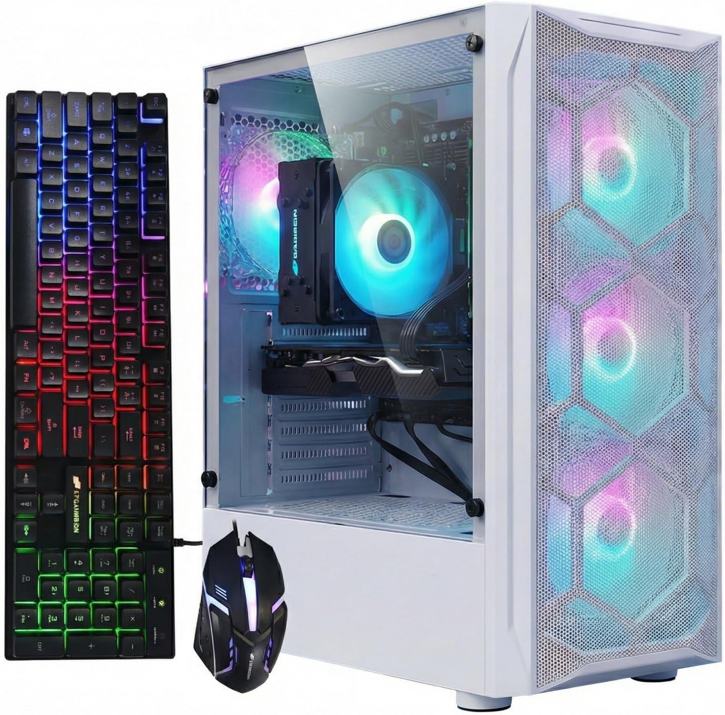 STGAubron Gaming PC Desktop Computer, Intel Xeon E5 2.5G up to 3.3GHz, Radeon RX 590 8G, 32GB RAM, 1TB SSD, WiFi, BT 5.0, RGB Fan x4, Windows 11 Home,White - Image 2