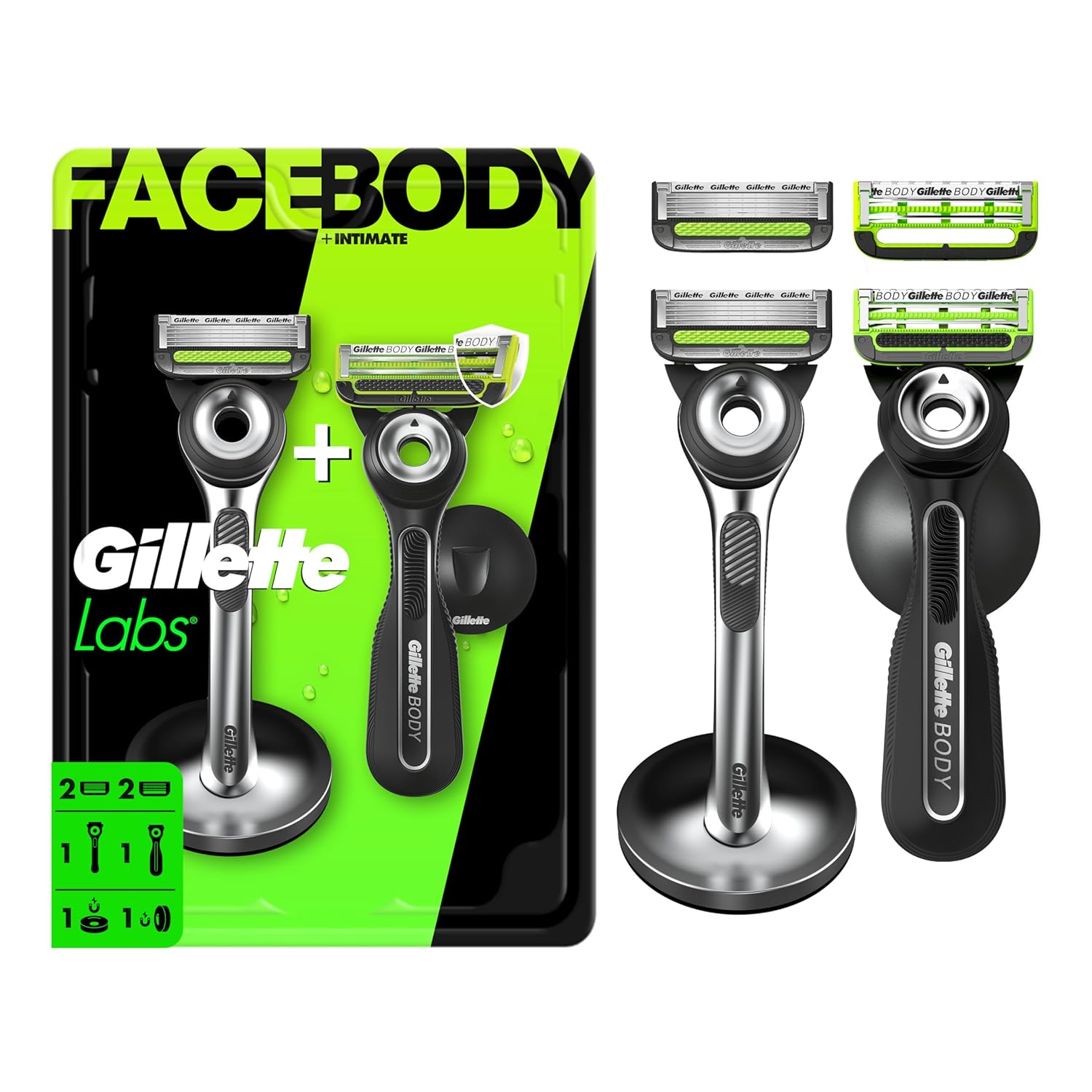 Gillette Labs Razor Duo Pack for Men, 1 Face Razor, 1 Body + Intimate Razor, 4 Razor Blade Refills (2 Face, 2 Body) - Image 2