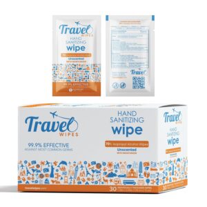Hand Sanitizing Travel Wipes – 30ct Individually Wrapped | Fragrance-Free, Moisturizing, 70% Isopropyl Alcohol Wipes | Travel, Home, Office, Daily Use