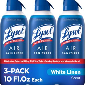 Lysol Air Sanitizer Spray with Bacterial Odor Eliminator for Home & Office, Sanitizing Air Spray, Air Freshener Alternative, White Linen Scent, 10 oz (Pack of 3)