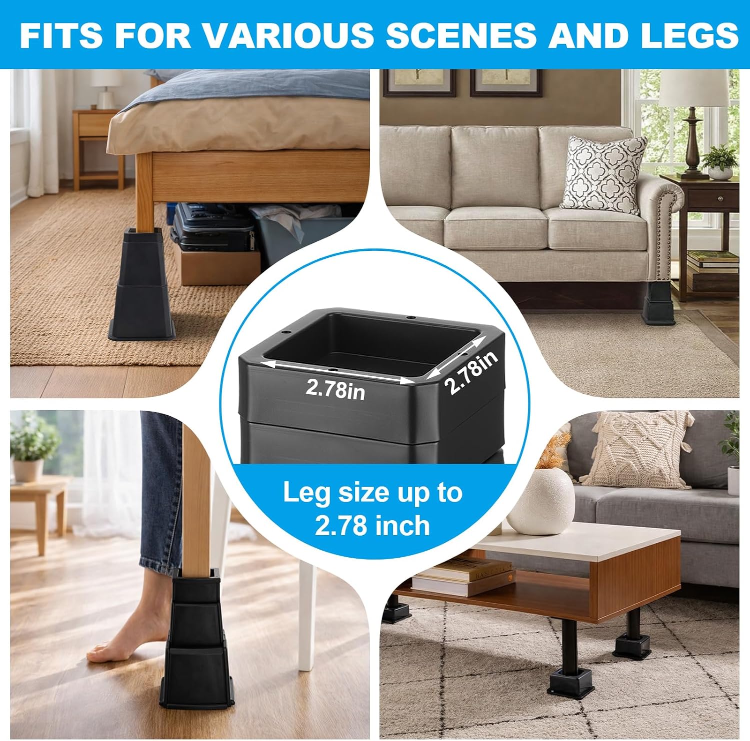 Relaxweex 28 Pcs Bed Risers Heavy Duty Elevation in Heights 1-12 Inch, Adjustable Furniture Risers for Chair Table Desk Legs Lifting Sofa, Bed Frame Legs Dorm - Image 8