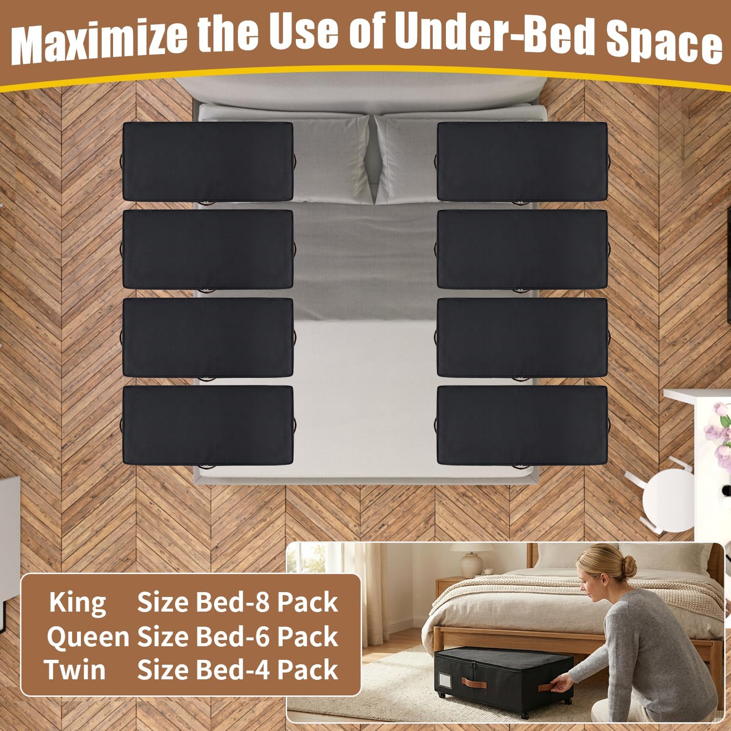 Under Bed Storage Containers with Wheels 2-Pack , 9.5" Tall Underbed Storage Drawers Organizer Bins for Clothes Shoes Toys Wrapping Paper with Extra Interior Pockets, Easy Pull-out, Heavy-duty - Image 10