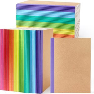 feela 80 Pack Composition Notebooks Bulk, Kraft Cover Lined Blank College Ruled Composition Travel Journals with Rainbow Spines For Women Students Business, 60 Pages, 8.3”x 5.5”, A5, 8 Colors