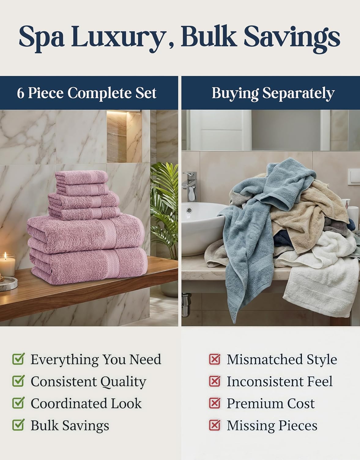 LANE LINEN 100% Cotton Turkish Towels for Bathroom - 6 Piece - Softer & Highly Absorbent - 2 Bath, 2 Wash cloths, 2 Hand Towels - Complete Family Set, Hotel Quality & Gentle on Skin - Wistful Mauve - Image 6