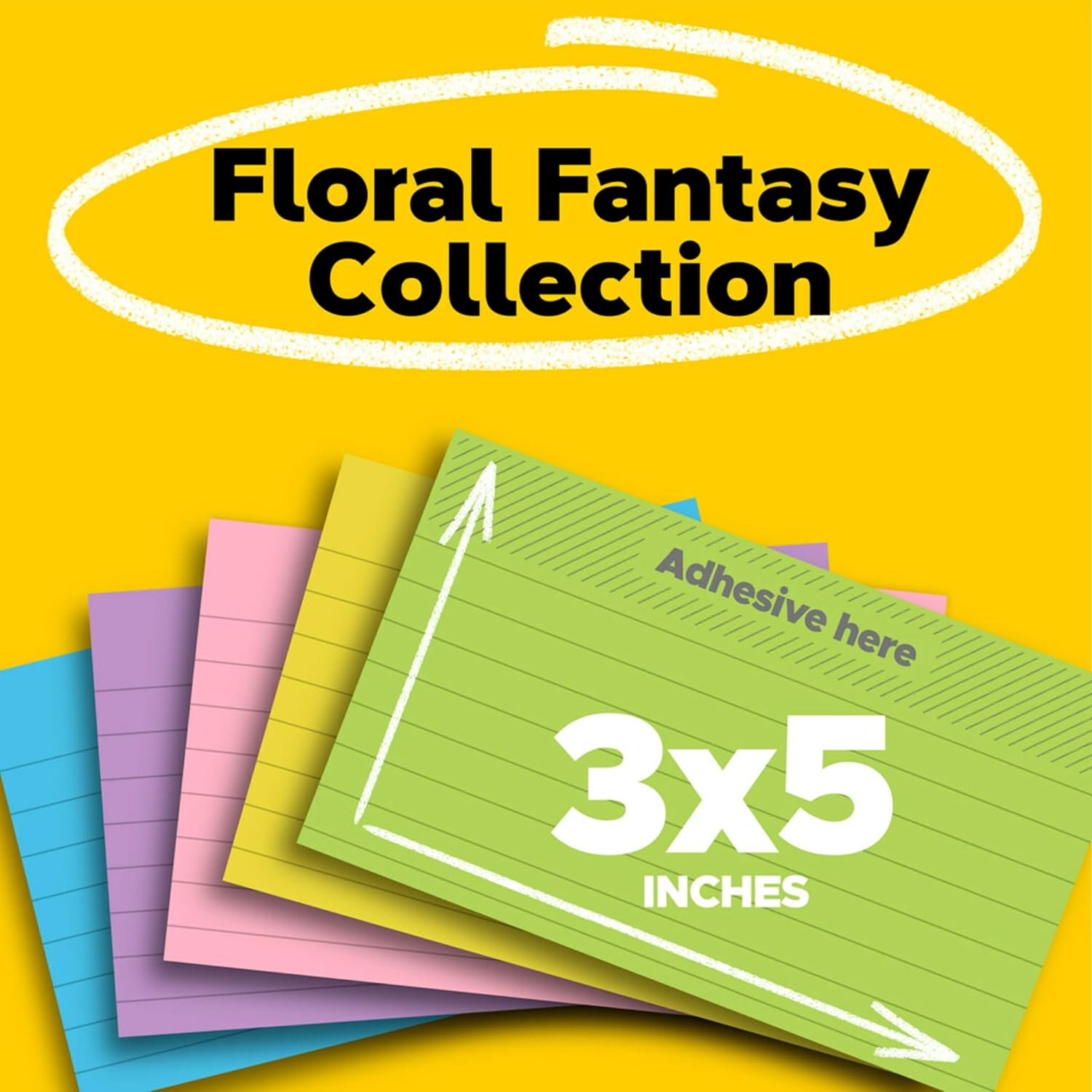 Post-it Notes, 3 in x 5 in, 5 Lined Sticky Notes Pads, 100 Sheets per Pad, Floral Fantasy Collection, School Supplies and Office Products - Image 4