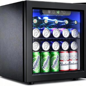 Feelfunn 50 Can Beverage Refrigerator Cooler – 1.3 Cu.Ft Mini Fridge with Glass Door, Soda Beer Drink Wine Fridge, Countertop Small Refrigerator for Bedroom Office Home Dorm Bar, Black