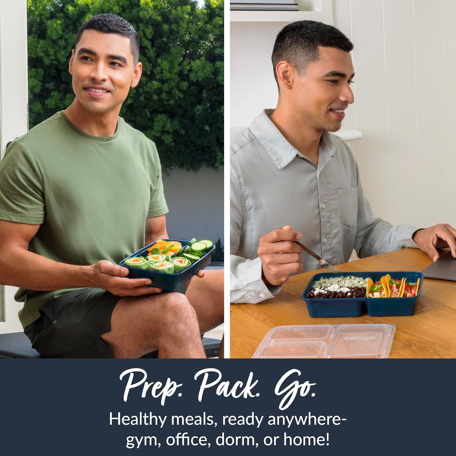 Bentgo Prep - 20-Piece 3-Compartment Reusable Meal Prep Containers with Lids, PFAS & BPA Free Materials, Durable, Microwave, Freezer, & Dishwasher Safe To Go Food Storage (Navy Blue) - Image 4
