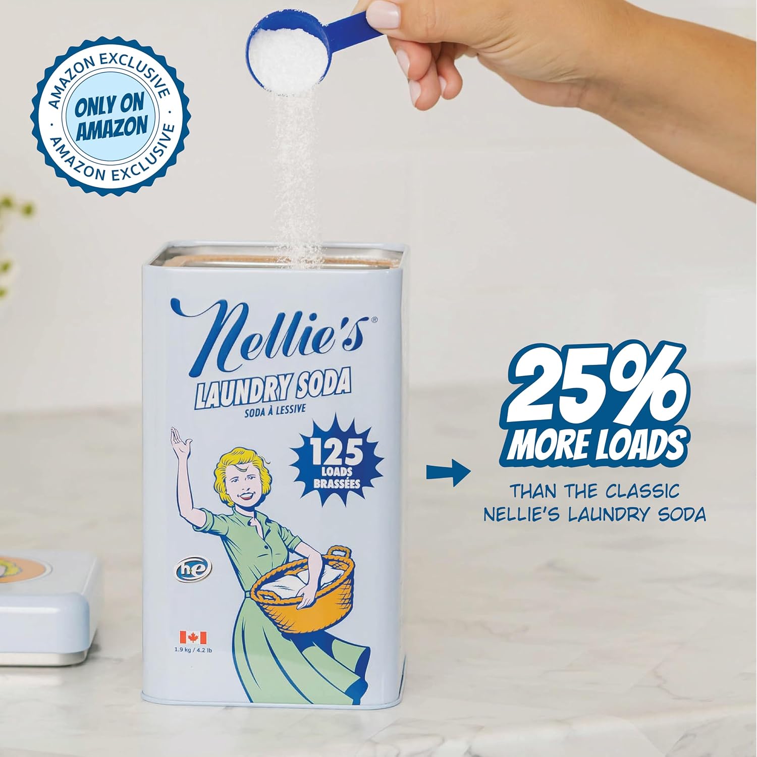 Nellie’s Laundry Soda 125 Loads – Laundry Powder Detergent – 4 Ingredients – No Residue – HE & Septic Safe – Made in Canada - Image 3