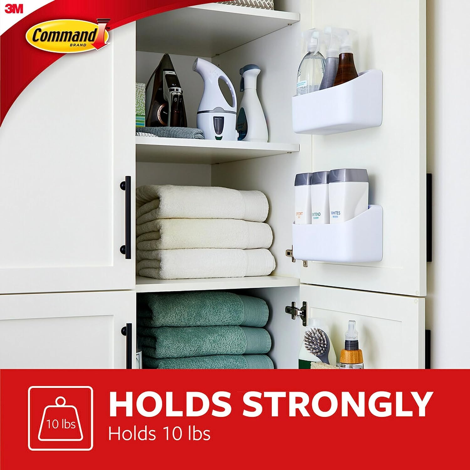 Command 10 Lb Large Organizing Caddy with 4 Strips, 9.91" x 3.38" x 5.15", Heavyweight Damage-Free Hanging for Organizing Cleaning Supplies, Closet, and Pantry - Image 6