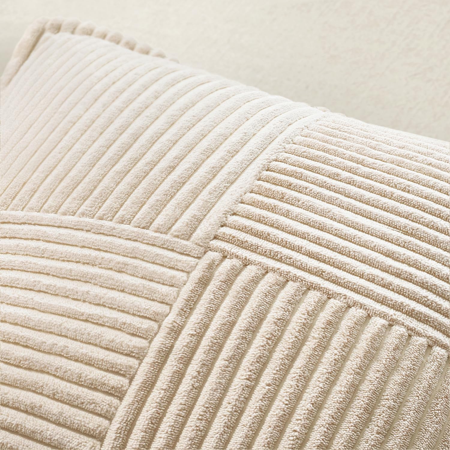 MIULEE Decorative Throw Pillow Covers for Couch Bed Livingroom 18x18 Inch Set of 2 Beige Boho Accent Throw Pllows Broadside Striped Patchwork Soft Corduroy Pillowcases - Image 6