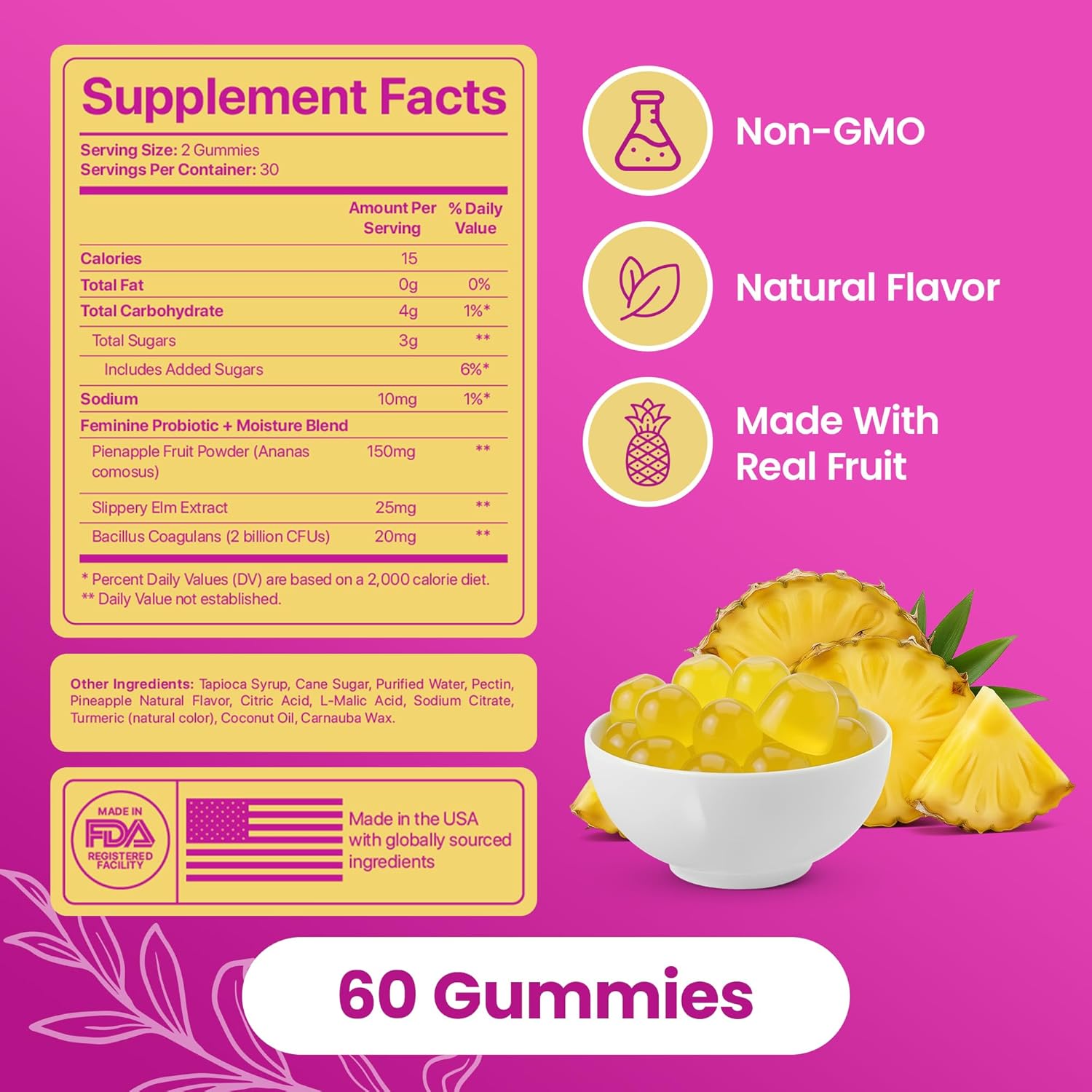 KITTYQUEEN Slippery Kitty Feminine Probiotic and Moisture Gummies, Pineapple Flavor, Women’s Probiotic Gummies for Vaginal Health, pH Balance, Odor Control, Flora Support and Moisture Boost, 60 Count - Image 4
