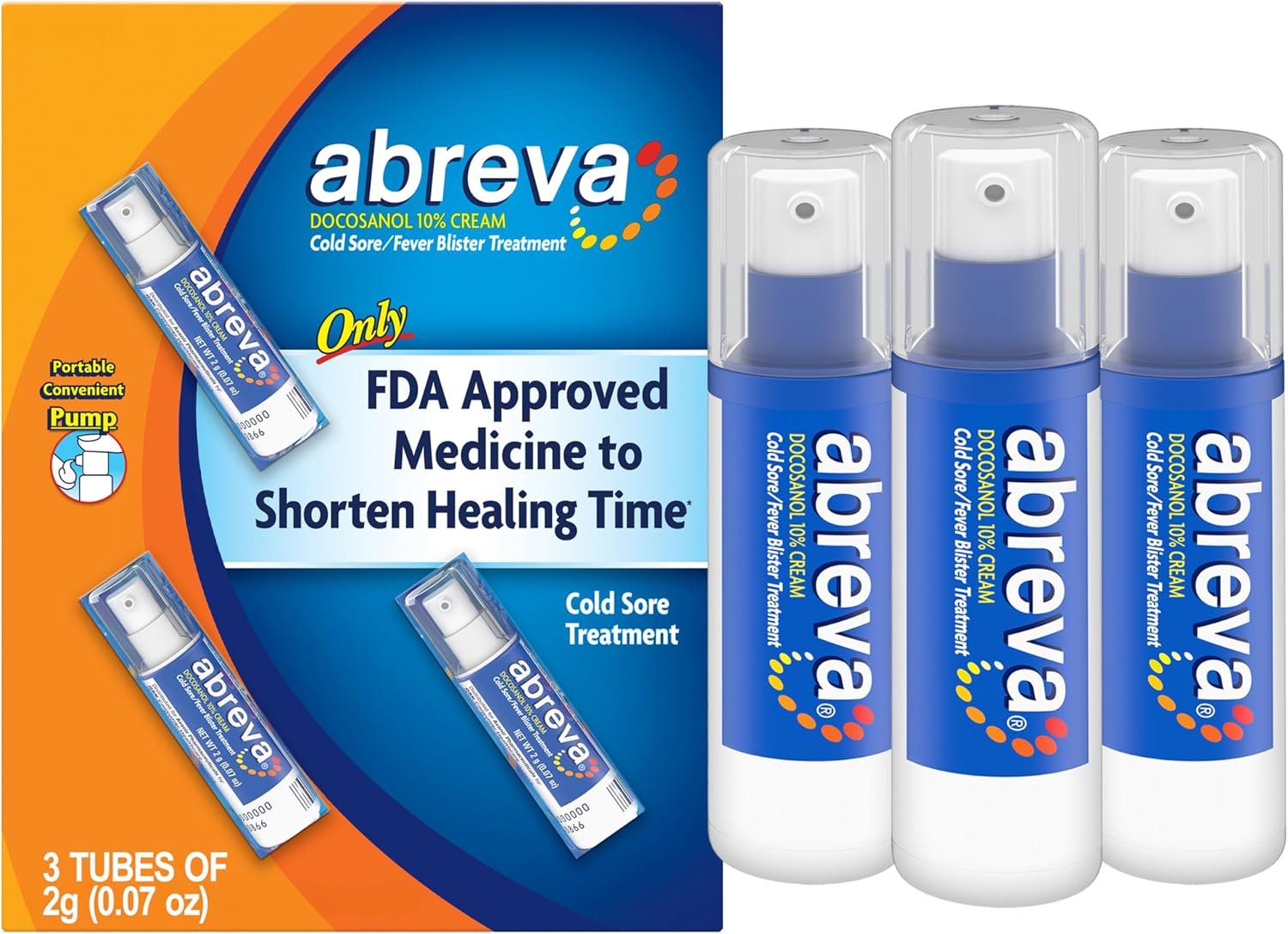 Abreva Docosanol 10% Cream Cold Sore Treatment, Fever Blister and Cold Sore Cream - 0.07 Oz Pump Bottle x 3 - Image 2