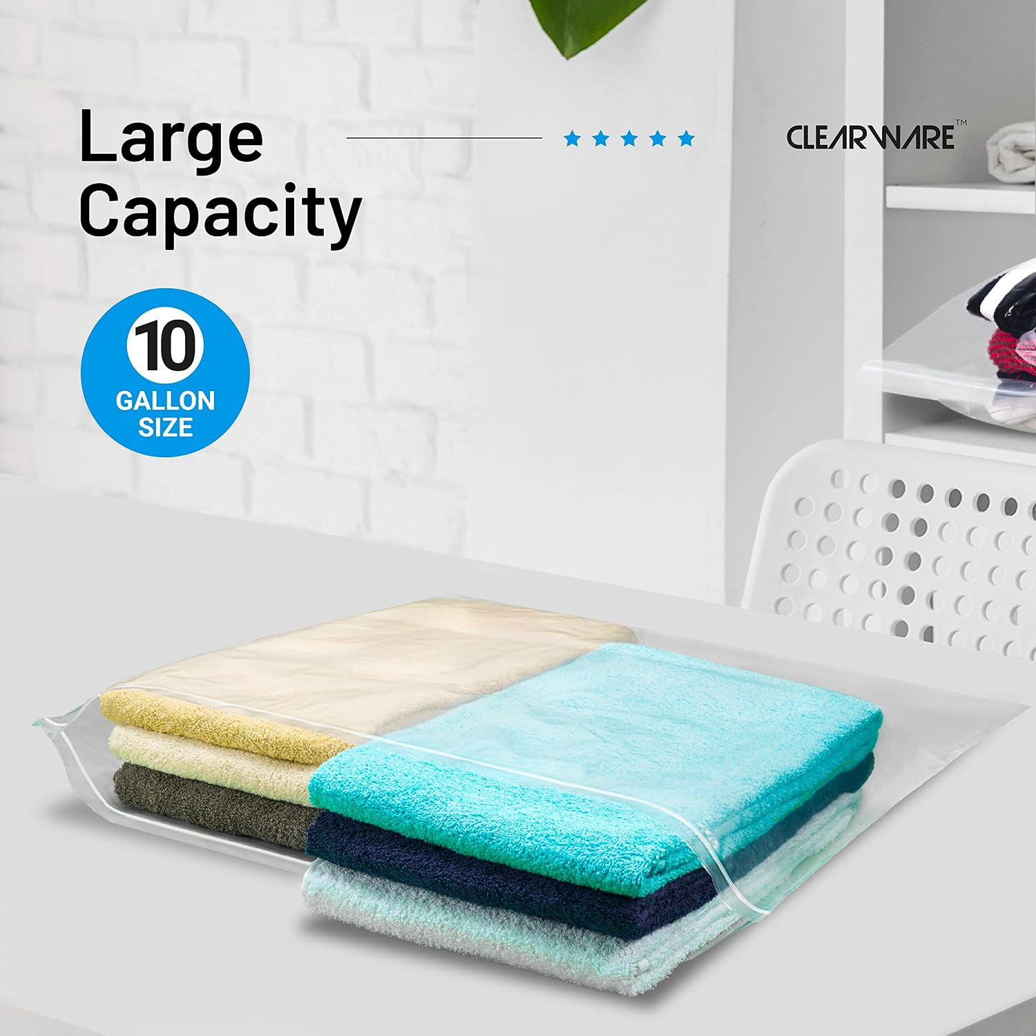 15 Count - Large Storage Bags With Zipper Top, 10 Gallon Size 24" x 24", Extra Large Plastic, For Clothes, Travel, Moving, BPA-Free, Heavy Duty 3-Mil Thick - Image 7