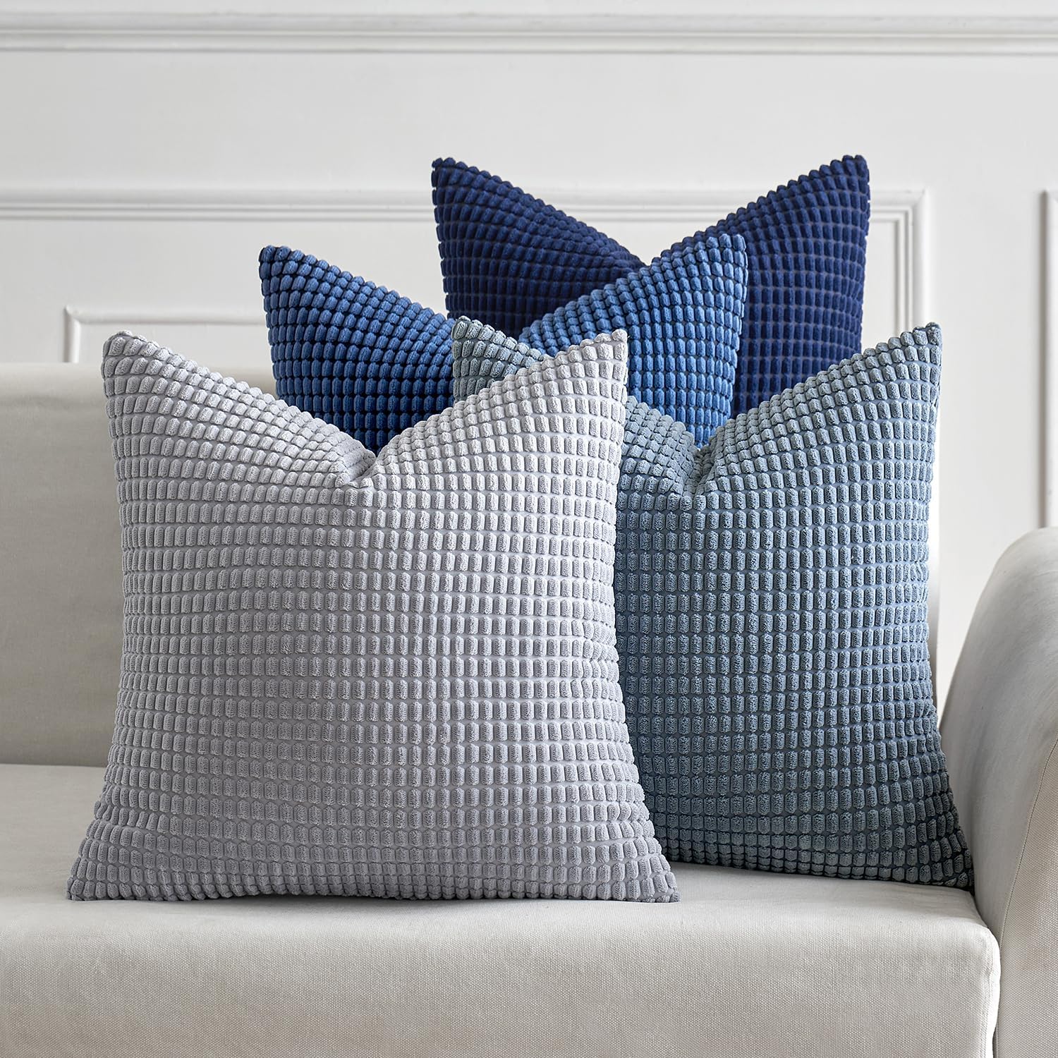 MIULEE Blue Decorative Pillow Covers 18x18 Inch Set of 4 Boho Western Farmhouse Home Decor Couch Throw Pillows Summer Coastal Corduroy Pillowcases Industrial for Sofa Living Room Bed - Image 2