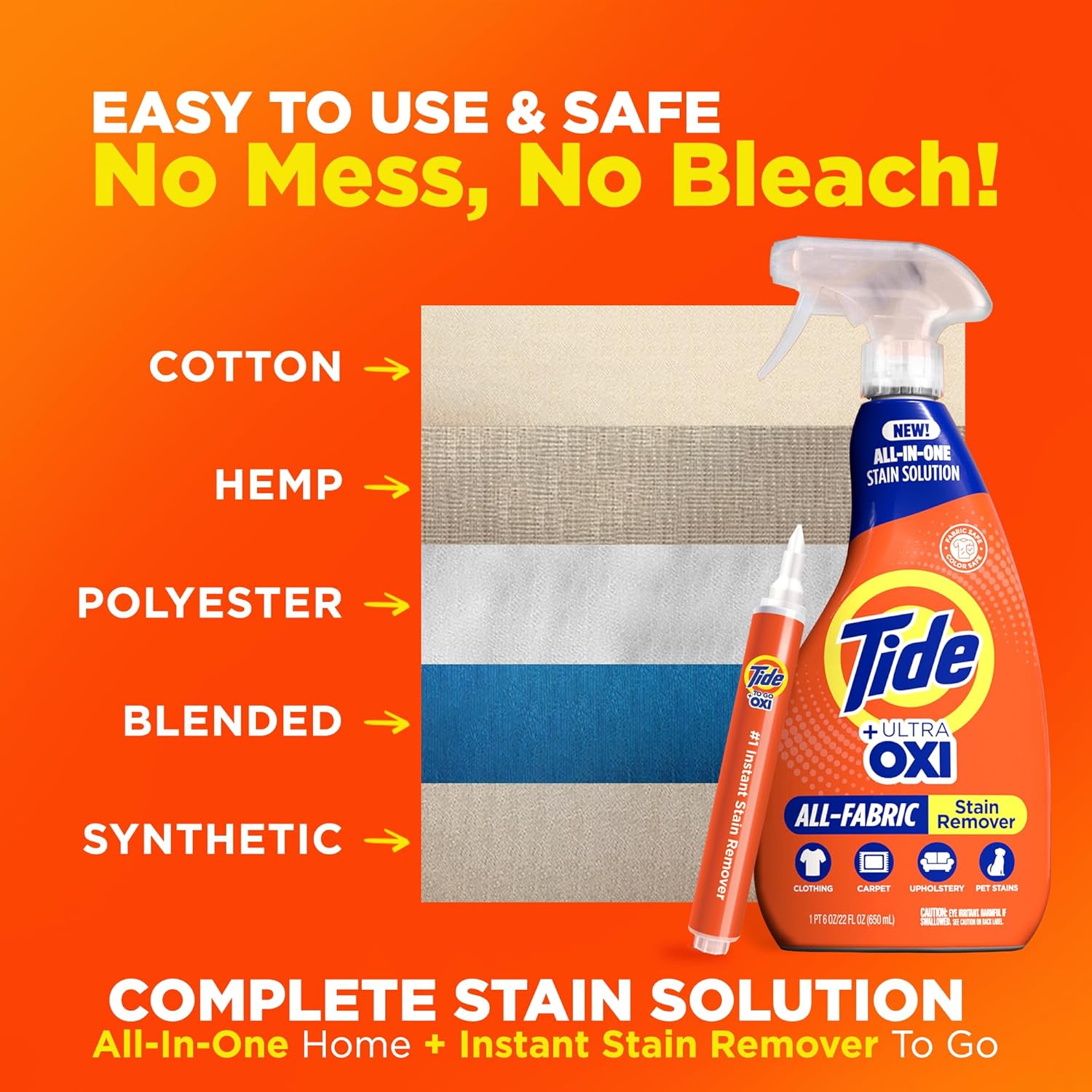 MADE BY NEHEMIAH Tide Rescue Laundry Stain Remover Spray with Oxi + Travel Size Tide To Go Pen, Spot Remover for Clothes, Fabric, Upholstery, Carpet, Grease & More Tough Stains- 22 Fl Oz + 1 Stain Pen - Image 7