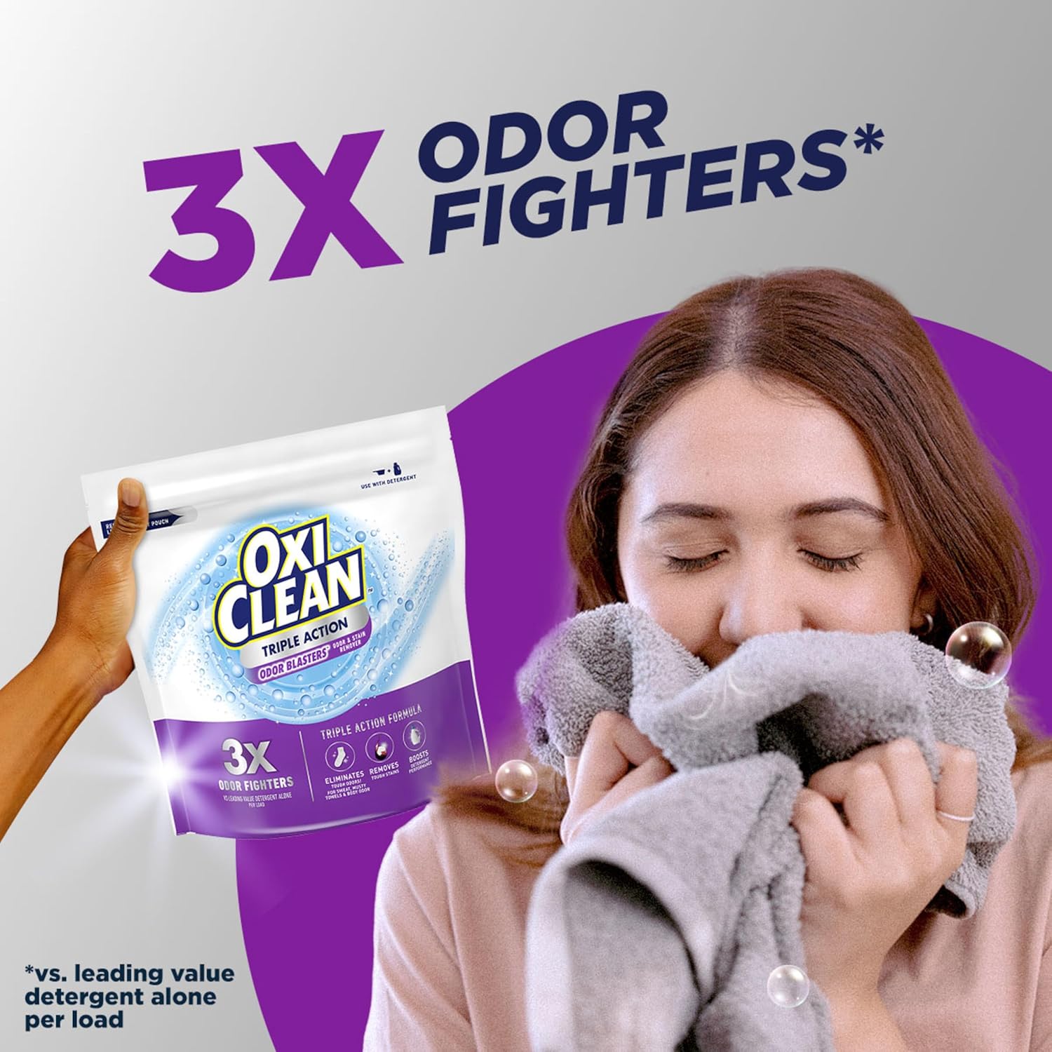 OxiClean Triple Action Odor and Stain Remover Powder, Use with Detergent, Eliminates Tough Odors and Removes Stains, Color Safe and Chlorine Free, 4 lbs - Image 4