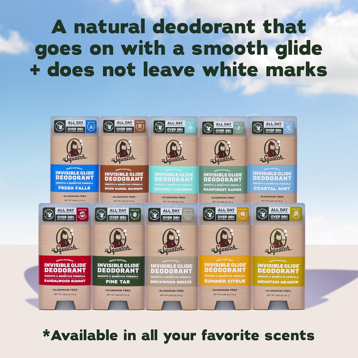 Dr. Squatch Invisible Glide Natural Men’s Deodorant – Smooth Glide, No Stains – Aluminum Free Deodorant Men – Safe for Sensitive Skin – Fresh Falls + Wood Barrel Bourbon – 2.65oz (2-Pack) - Image 10