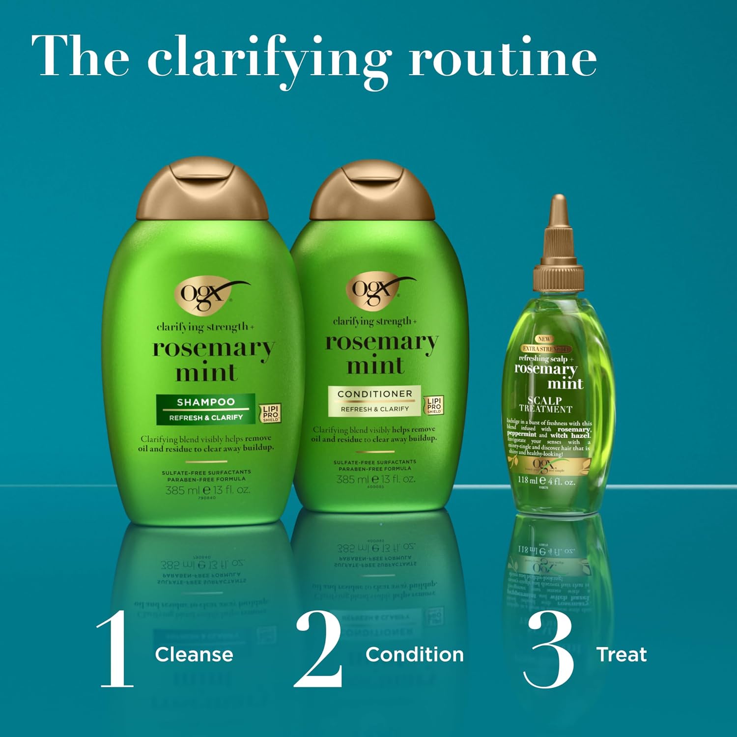 OGX Clarifying Strength + Rosemary Mint Shampoo, Clarifying Shampoo for Oily Hair Visibly Helps Remove Oil & Residue to Clear Away Buildup, Sulfate-Free Surfactants, 13 fl. oz - Image 8