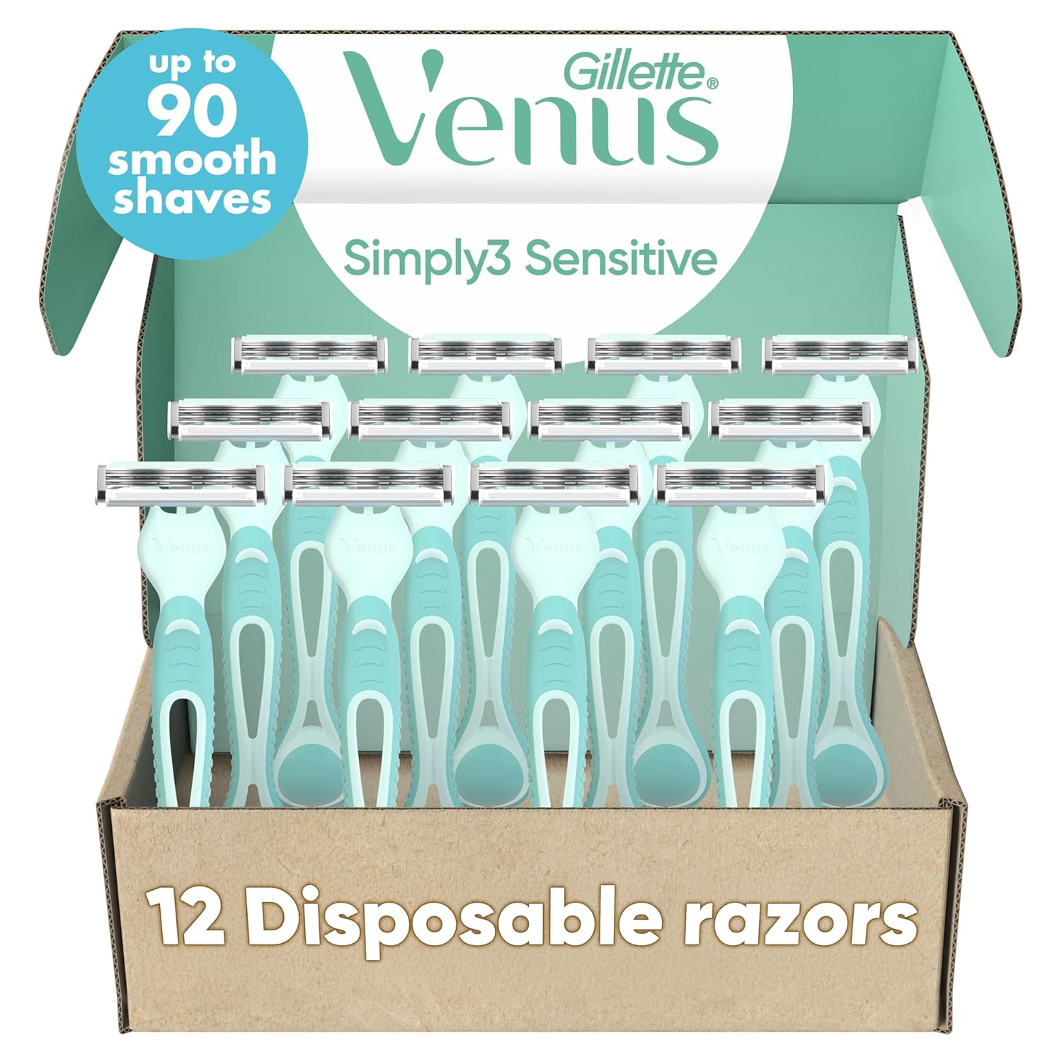 Venus Simply 3 Sensitive Disposable Razors, 12 Count - Image 2