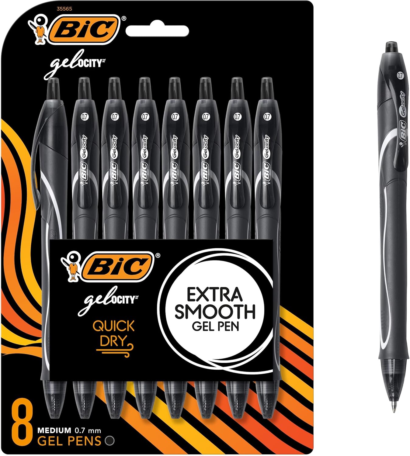 BIC Gelocity Quick Dry Black Gel Pens, Medium Point (0.7mm), 8-Count Pack, Retractable Gel Pens With Comfortable Full Grip - Image 2