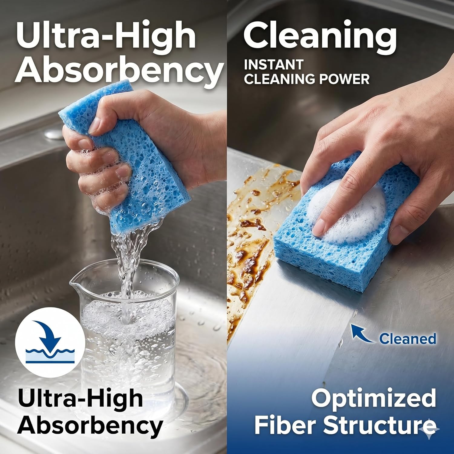 36 Pk Pop-Up Compressed Cellulose Sponges, Heavy Duty Scrub Kitchen Sponge, Clean Tough Messes Without Scratching Eco Friendly Reusable Compostable&Biodegradable 4.6x2.8x0.8Inch - Image 3