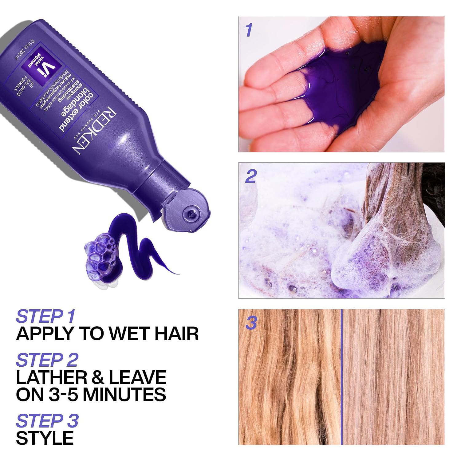 Redken Blondage Purple Shampoo For Blonde, Bleached or Highlighted Hair - Neutralizes Brassy Tones With Salicylic Acid, Color Depositing - Image 7