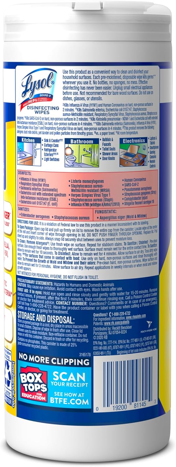 Lysol Disinfectant Wipes, Multi-Surface Antibacterial Cleaning Wipes, Dorm Room Essentials For Disinfecting and Cleaning, Lemon and Lime Blossom, 35 Count (Pack of 3) - Image 2