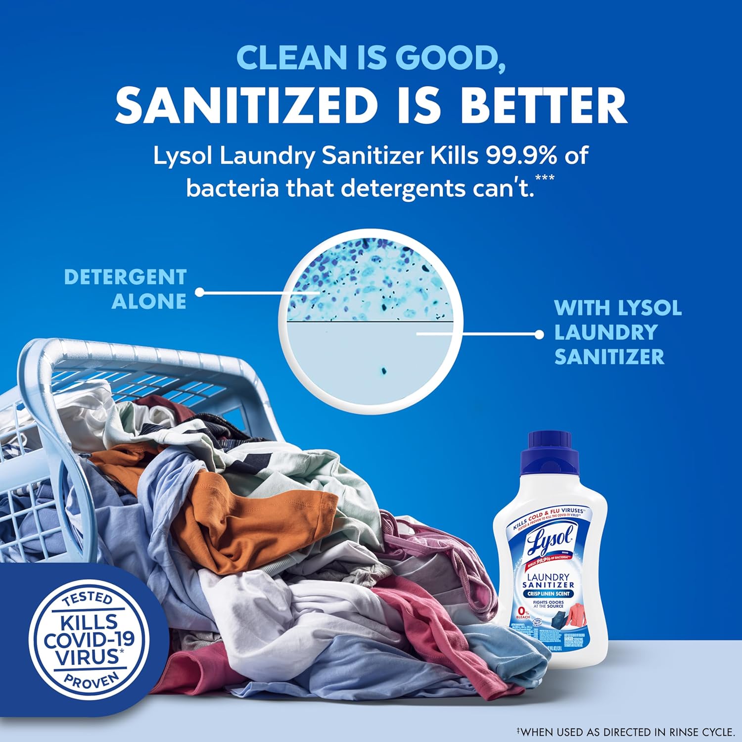 Lysol Disinfectant Laundry Sanitizer & Scent Booster, Laundry Detergent Additive, Color Safe Bleach Alternative, Laundry Odor Eliminator, Kills Bacteria & Viruses, Crisp Linen Scent, 41 Fl Oz Liquid - Image 4