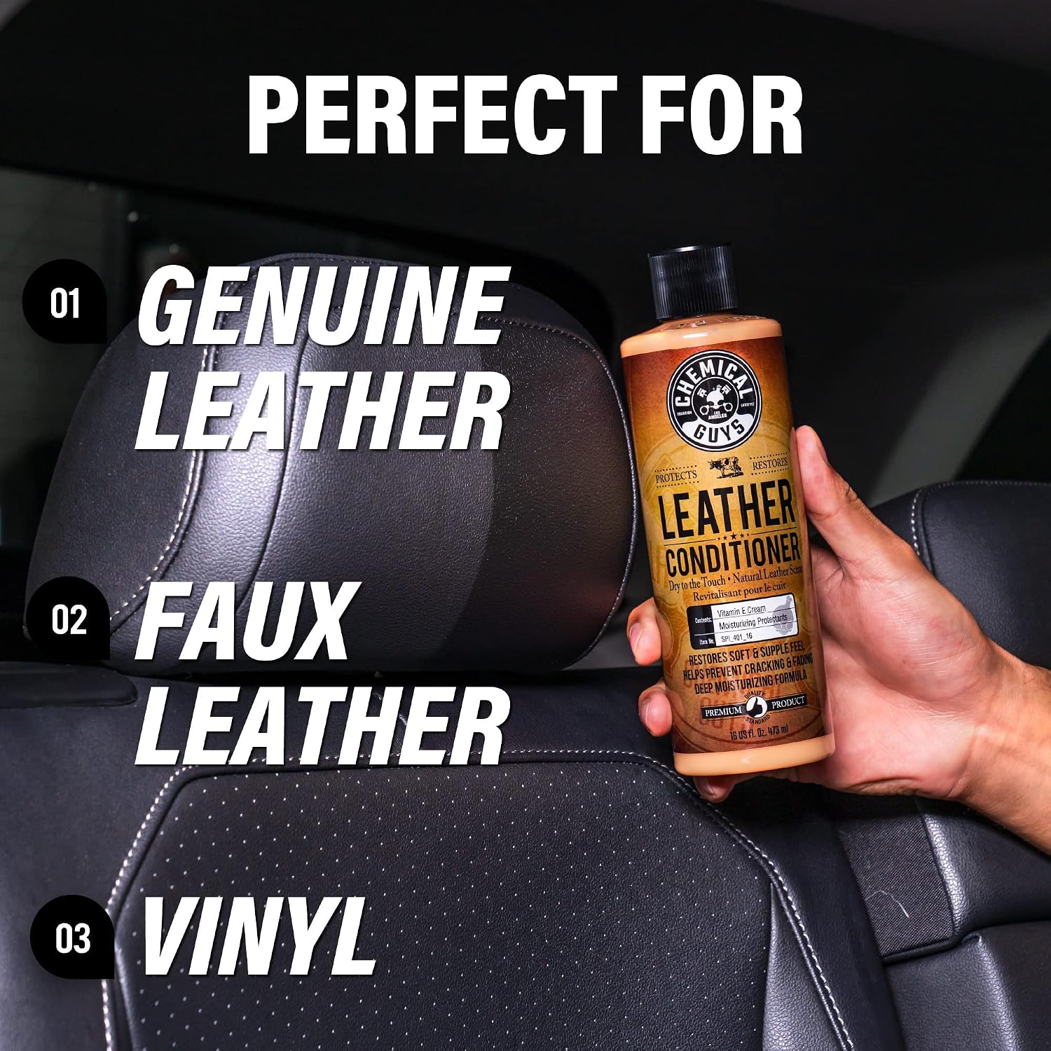 Chemical Guys Leather Cleaner and Conditioner Kit - Car Cleaner and Conditioner, Safely Cleans & Conditions Leather Car Interiors, Furniture, Shoes, Boots, Bags, Apparel & More, 2 Bottles (16 oz Each) - Image 10