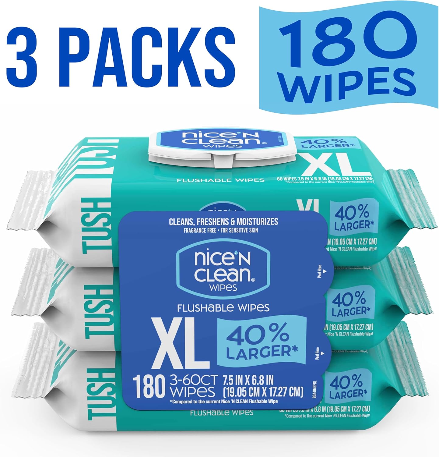 Nice 'N CLEAN Extra Large Flushable Wipes | 40% Larger Wipes | 6.8" x 7.5" Unscented XL Adult Wet Wipes | Septic and Sewer Safe | Fragrance Free, Hypoallergenic, Plant Based | 180 Butt Wipes - Image 10
