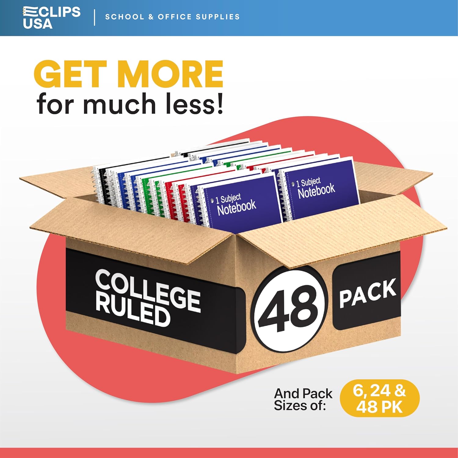 E-CLIPS USA College Ruled Spiral Notebooks Bulk Spiral Bound Notebooks for Work 1 Subject Notebook 100 sheets 200 pages 8.5" x 11" (6 pack) - Image 6