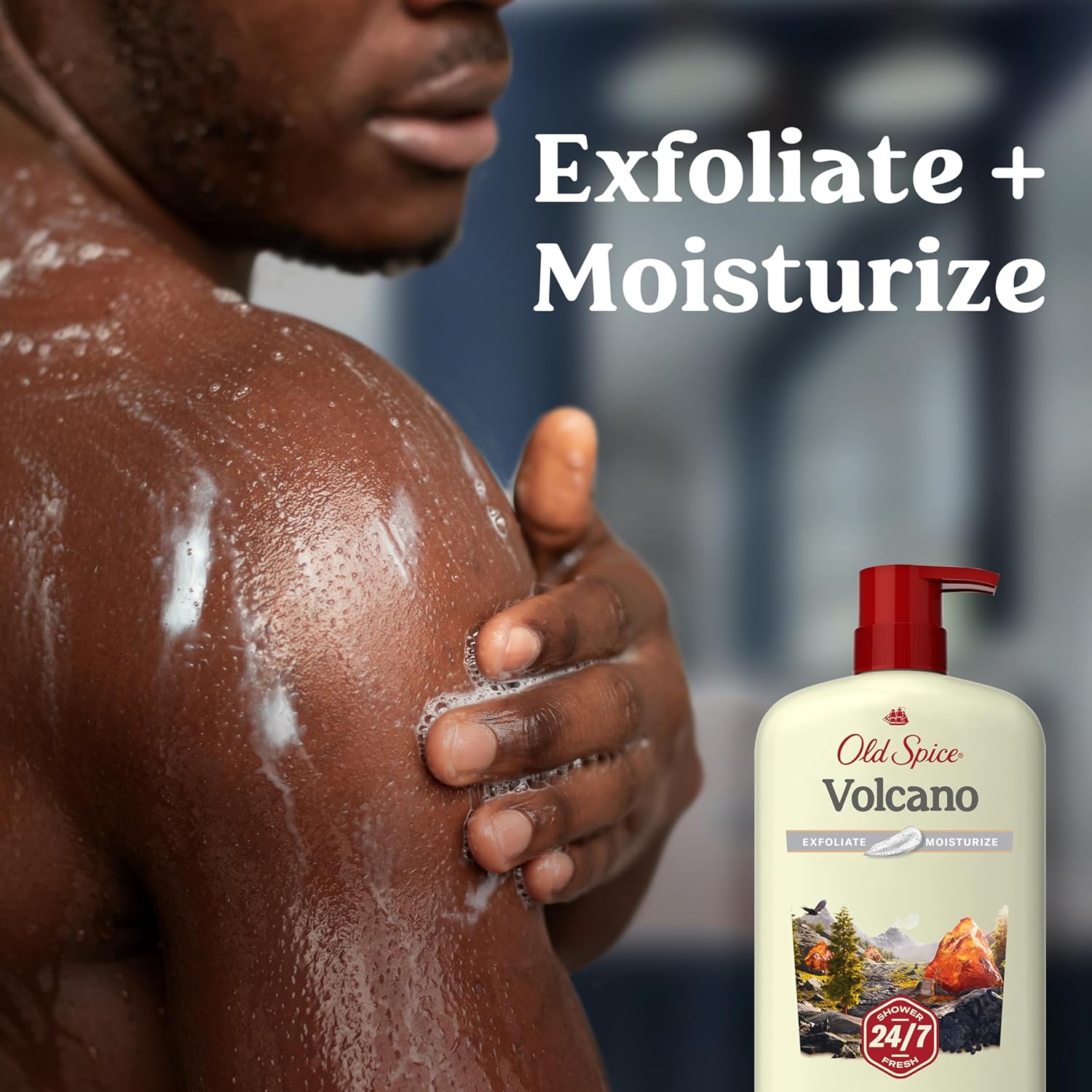 Old Spice Cleansing Body Wash for Men, 24/7 Shower Fresh with Lasting Scent, Exfoliate & Moisture, Gentle on Skin, Vitamin B3, Volcano with Dark Cedar + Amber Scent, 30 oz - Image 4