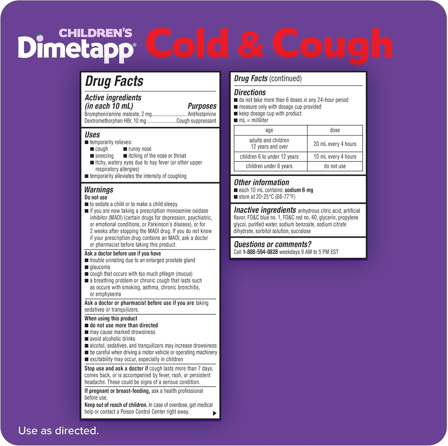 Children’s Dimetapp Cold & Cough Medicine, Cough Suppressant Antihistamine, Runny Nose, Sneezing, Itchy, Watery Eyes, Grape Flavor, Alcohol & Phenylephrine-Free 8 Fl Oz - Image 7
