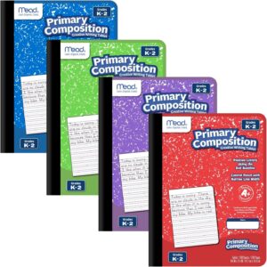Mead Primary Composition Book, 4 Pack, Primary Ruled Journal, Grades K-2, 7-1/2″ x 9-3/4″, 100 Sheets per Comp Book, Assorted Colors (610053-ECM)