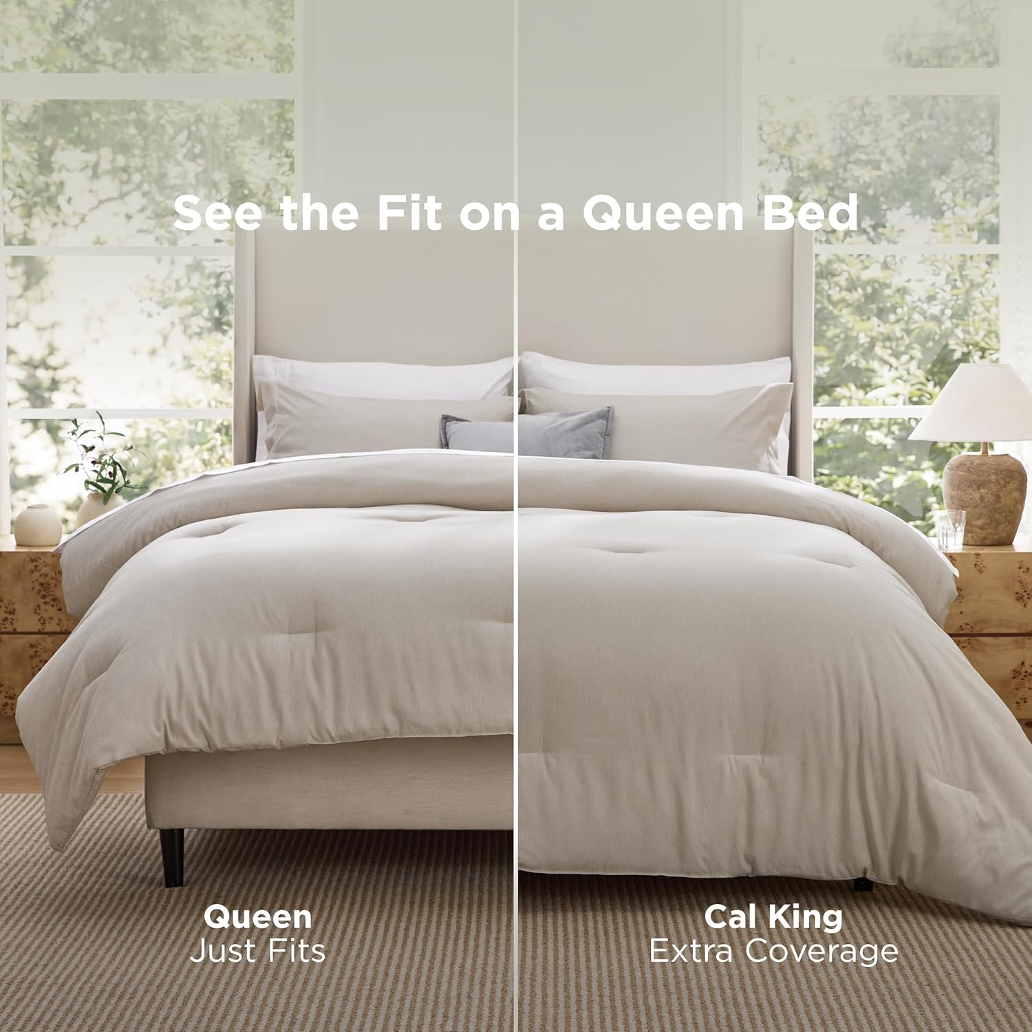 Bedsure Queen Comforter Set - Beige Soft Bedding for All Seasons, Cationic Dyed Bed Set, 3 Pieces, 1 Queen Size Comforter (90"x90") and 2 Pillow Shams (20"x26"+2") - Image 5