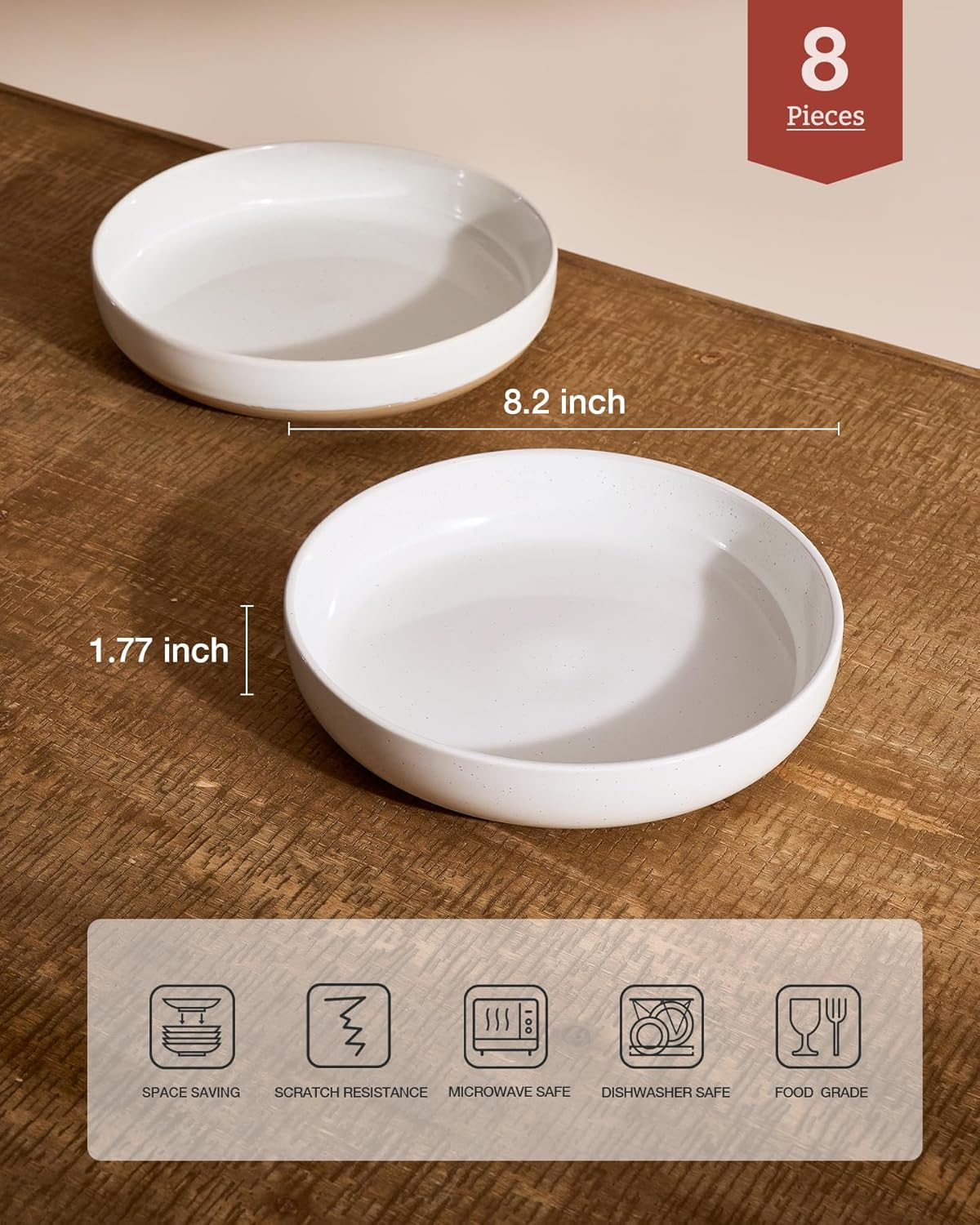 famiware Milkyway 33 oz Bowl Set, Pasta Bowls Set of 8, Salad Bowls Perfect for Your Friend for Housewarming, Thanksgiving, Christmas, White - Image 3